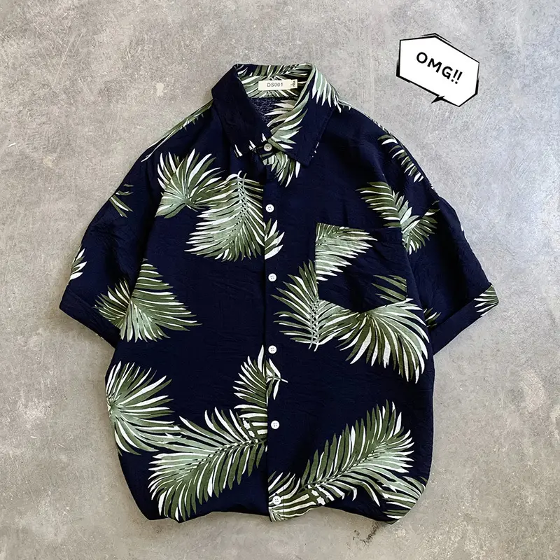 Hawaii Pineapple Print Short Sleeve Men Shirt Large