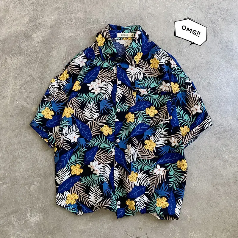 Hawaii Pineapple Print Short Sleeve Men Shirt Large