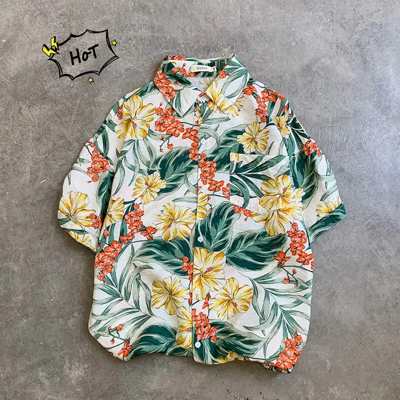 Hawaii Pineapple Print Short Sleeve Men Shirt Large