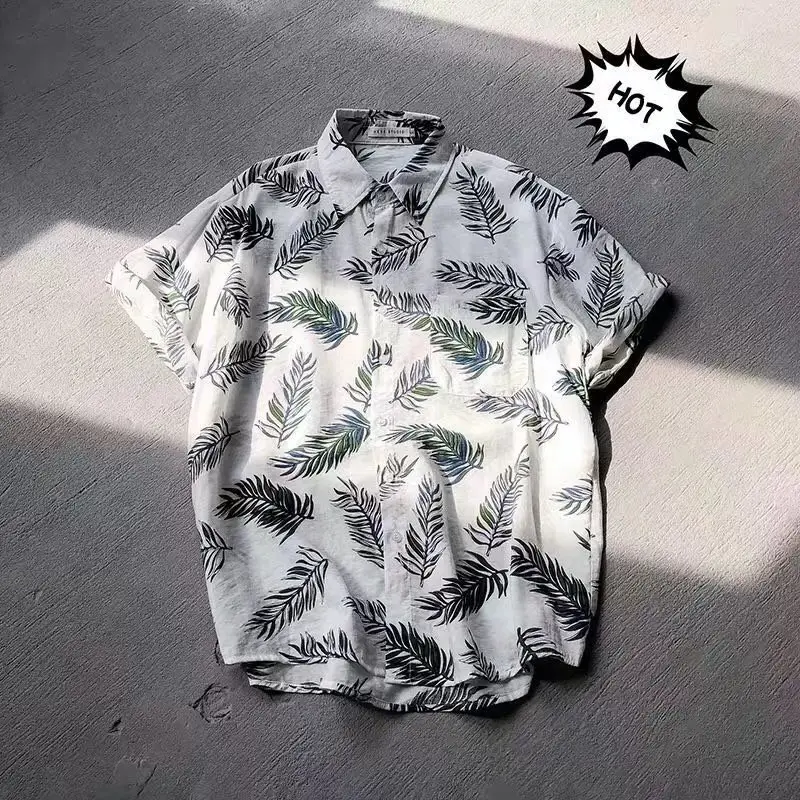 Hawaii Pineapple Print Short Sleeve Men Shirt Large