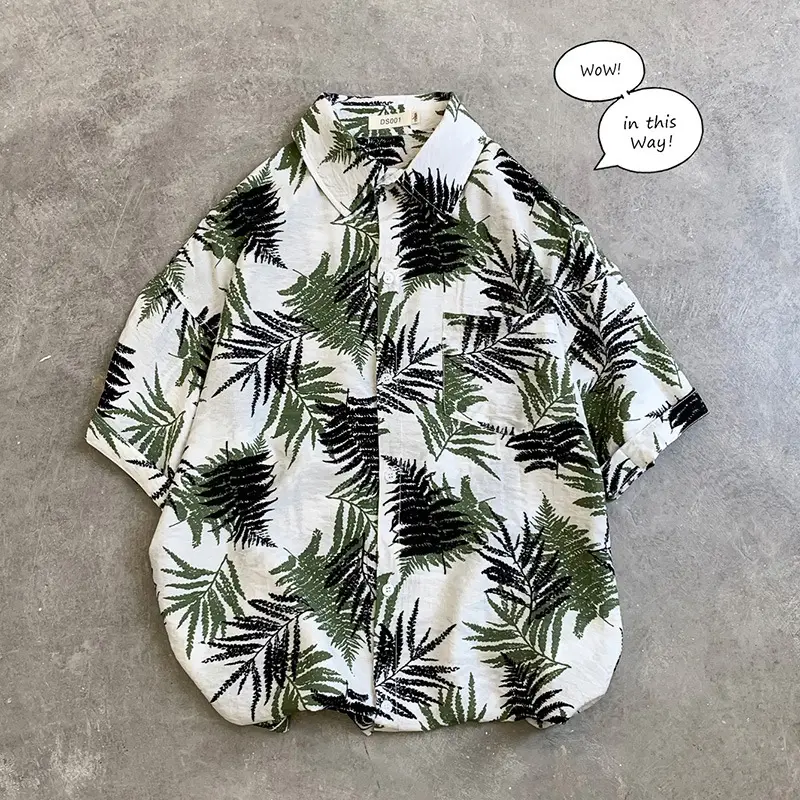 Hawaii Pineapple Print Short Sleeve Men Shirt Large