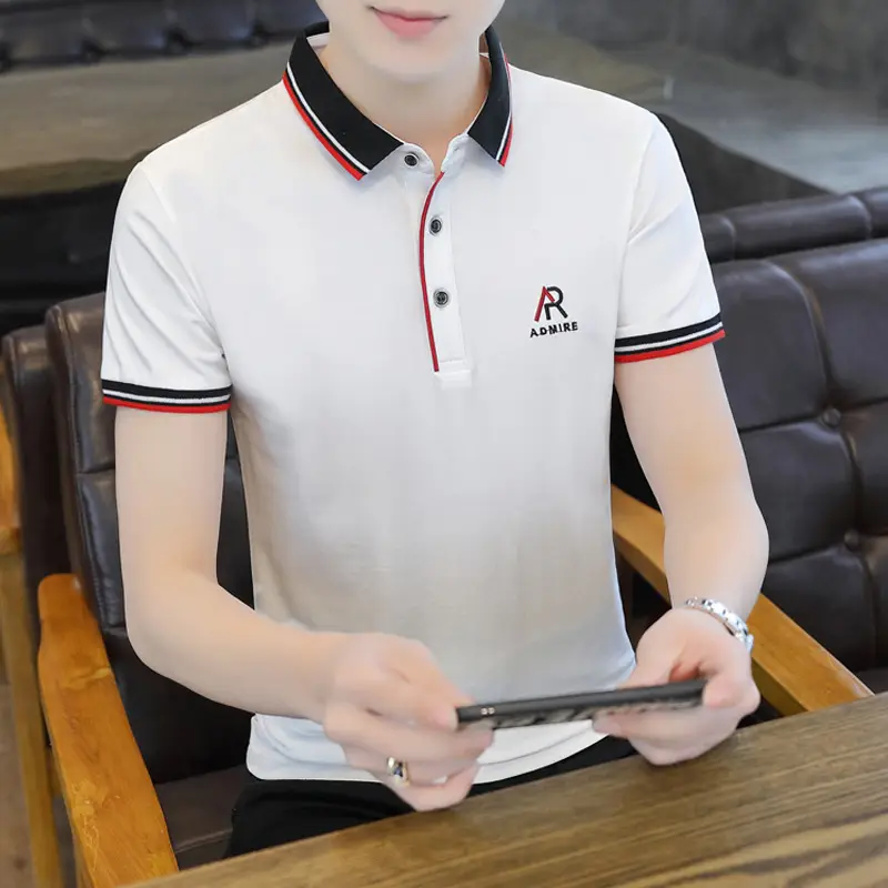New Men's Korean Collar Polo T-Shirt White - Image 22