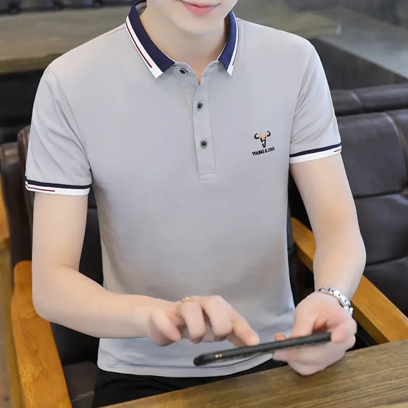 New Men's Korean Collar Polo T-Shirt White - Image 24