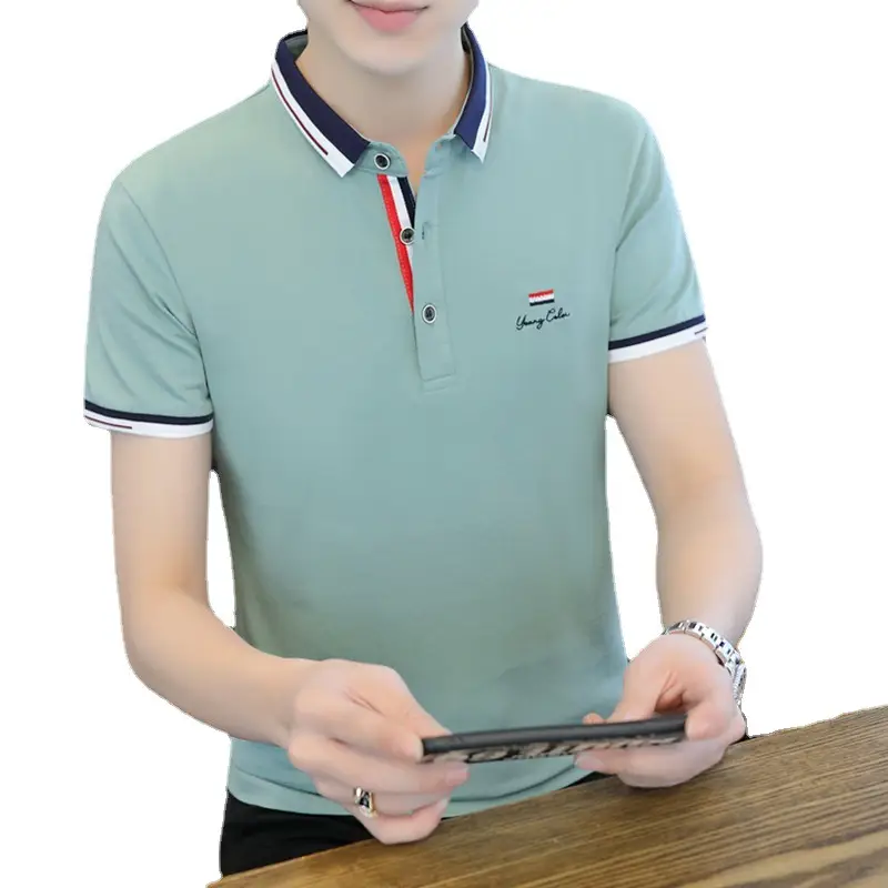 New Men's Korean Collar Polo T-Shirt White - Image 25