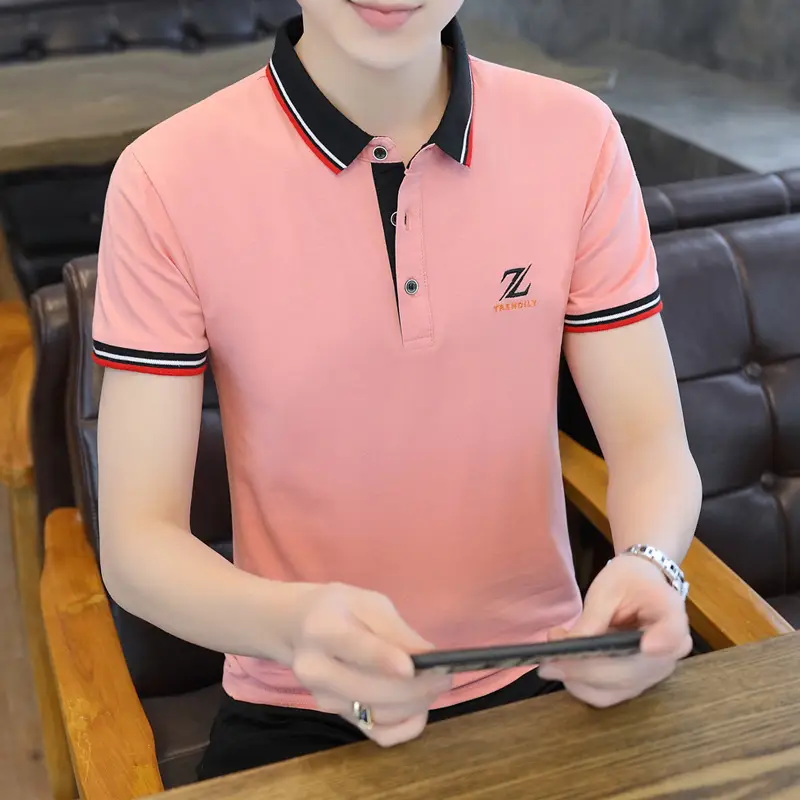 New Men's Korean Collar Polo T-Shirt White - Image 10