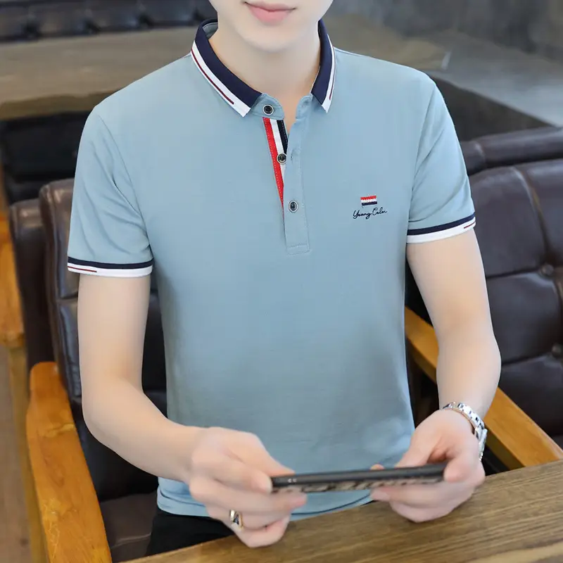 New Men's Korean Collar Polo T-Shirt White - Image 14