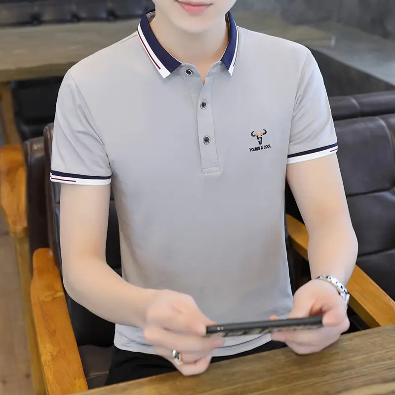 New Men's Korean Collar Polo T-Shirt White - Image 17