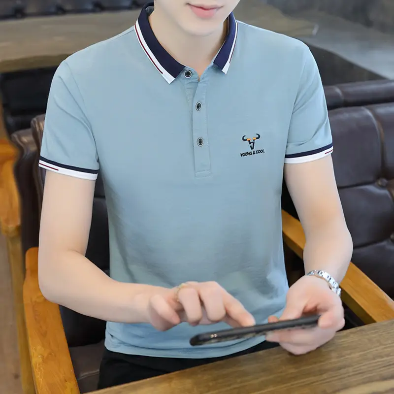 New Men's Korean Collar Polo T-Shirt White - Image 19