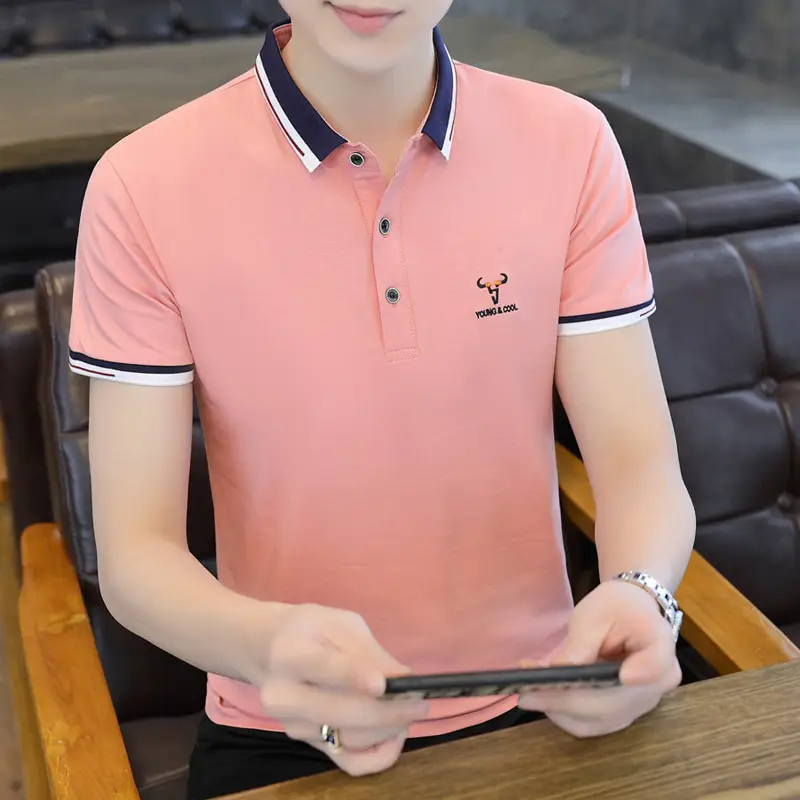 New Men's Korean Collar Polo T-Shirt White - Image 20