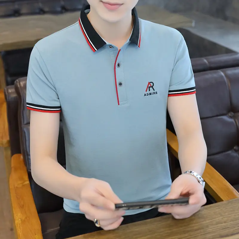 New Men's Korean Collar Polo T-Shirt White - Image 5
