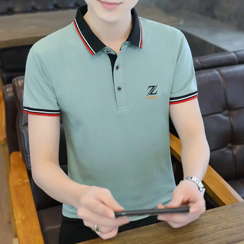 New Men's Korean Collar Polo T-Shirt White - Image 9