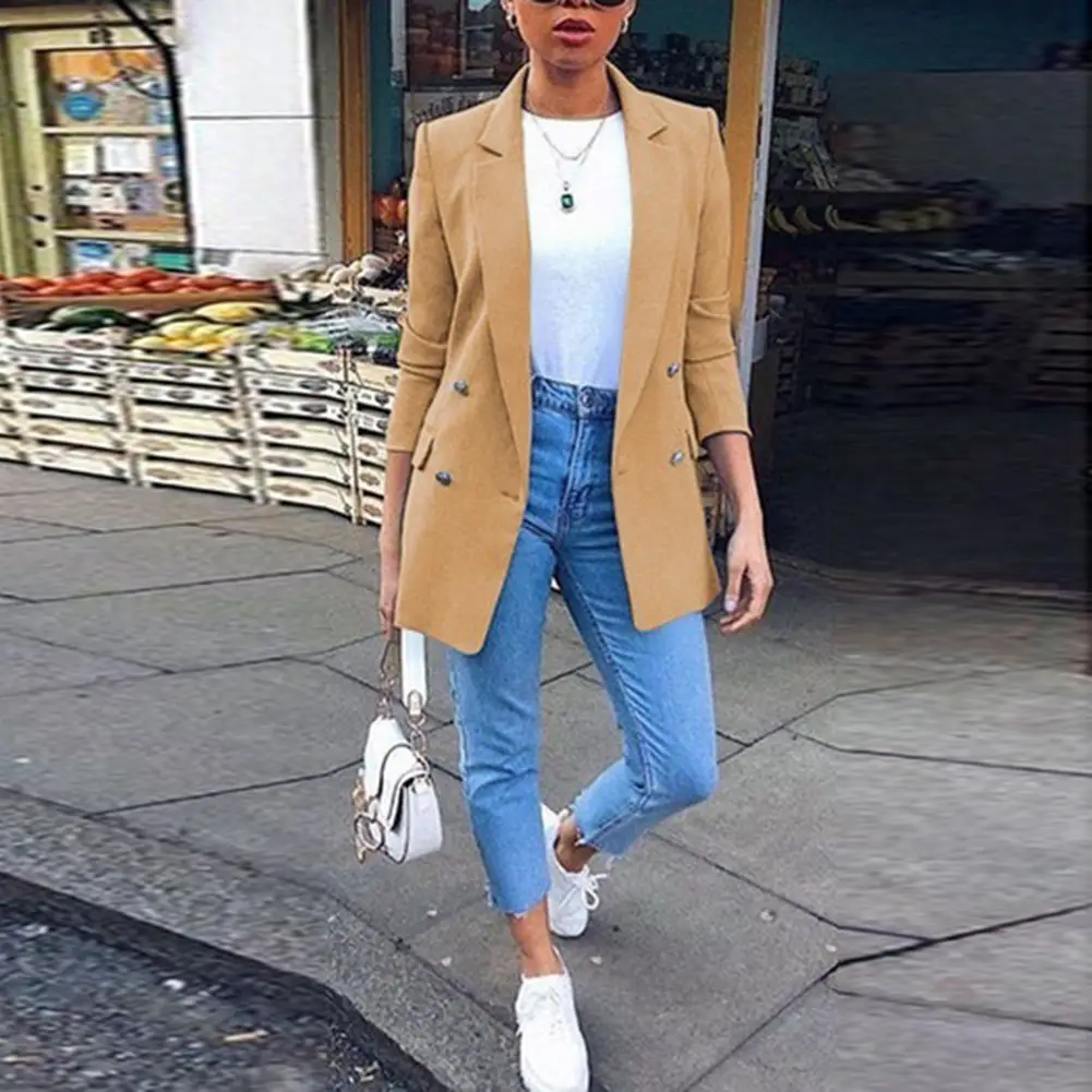 Women Blue Suit Jacket Lapel Cardigan Long Elegant Suit for Women - Image 2