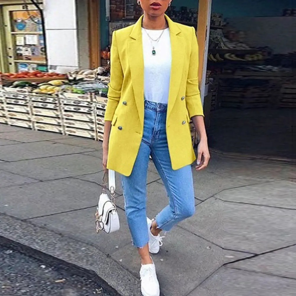 Women Blue Suit Jacket Lapel Cardigan Long Elegant Suit for Women - Image 4