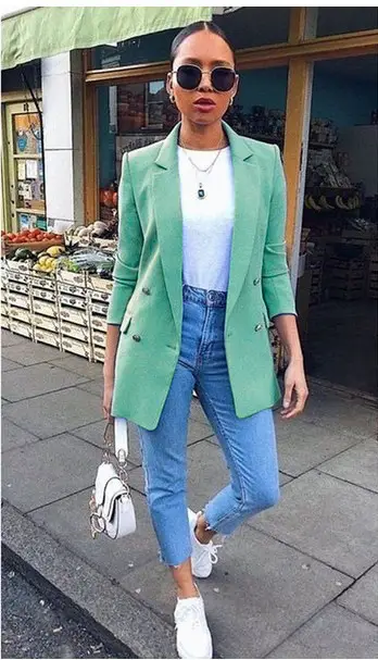 Women Blue Suit Jacket Lapel Cardigan Long Elegant Suit for Women - Image 5