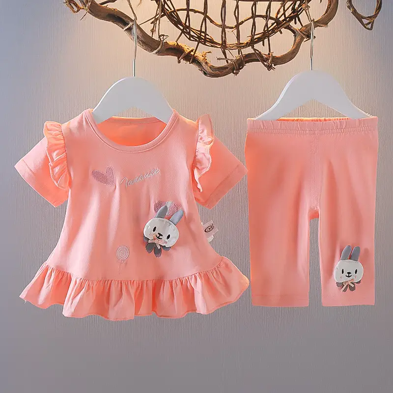 2022 Baby Girl Summer Sweet Short Sleeve Top & Shorts Set