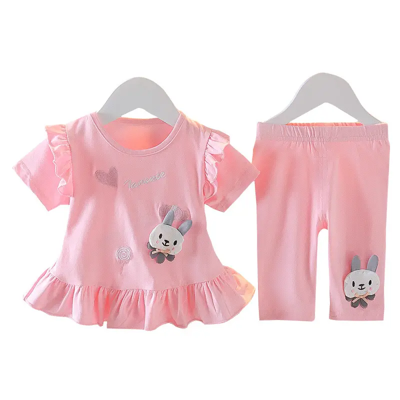 2022 Baby Girl Summer Sweet Short Sleeve Top & Shorts Set