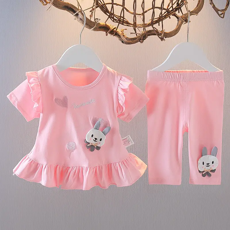 2022 Baby Girl Summer Sweet Short Sleeve Top & Shorts Set