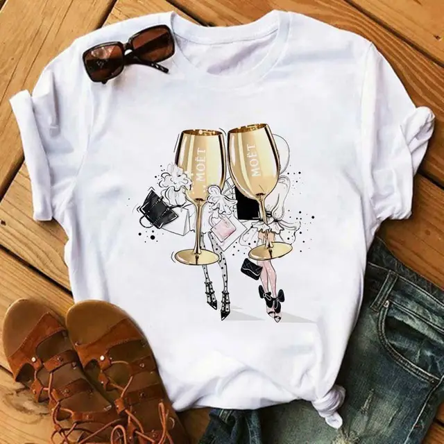 Women Printed T-Shirt with High Heels Rose & Lipstick Design - Image 4