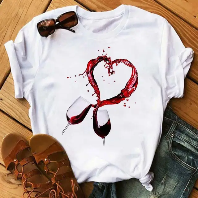 Women Printed T-Shirt with High Heels Rose & Lipstick Design - Image 3