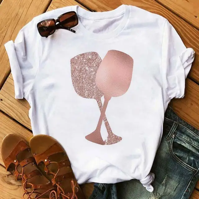 Women Printed T-Shirt with High Heels Rose & Lipstick Design - Image 7