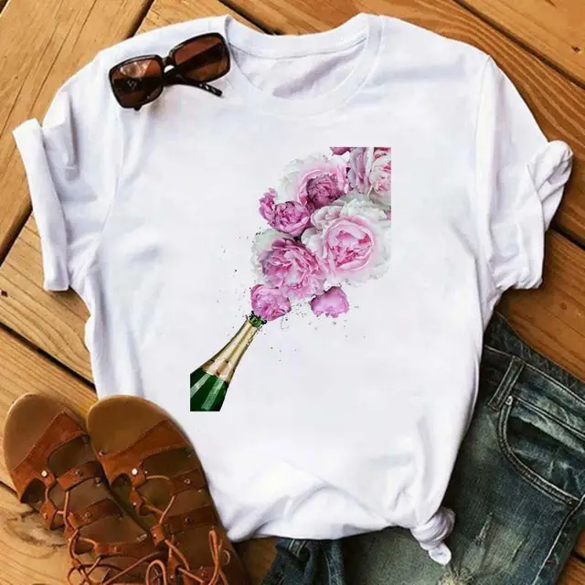 Women Printed T-Shirt with High Heels Rose & Lipstick Design - Image 8