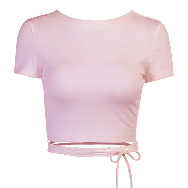 Women's Backless Chest T-Shirt White Pink Black - Image 2