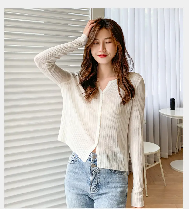 Women's Black Long Sleeve Tencel Linen Cardigan Sweater — feature 16