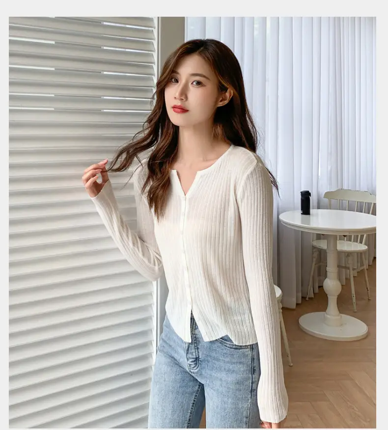 Women's Black Long Sleeve Tencel Linen Cardigan Sweater — feature 17