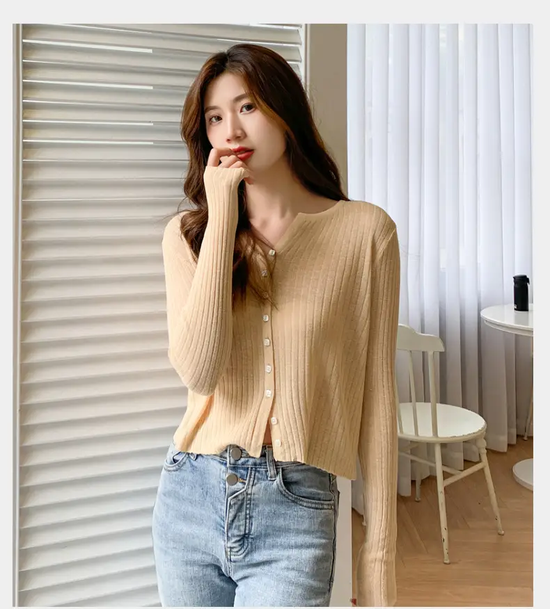 Women's Black Long Sleeve Tencel Linen Cardigan Sweater — feature 24