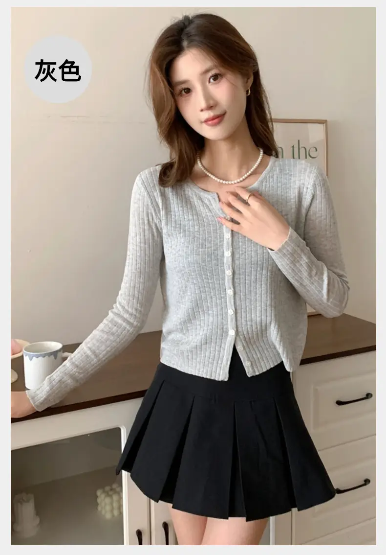 Women's Black Long Sleeve Tencel Linen Cardigan Sweater — feature 30