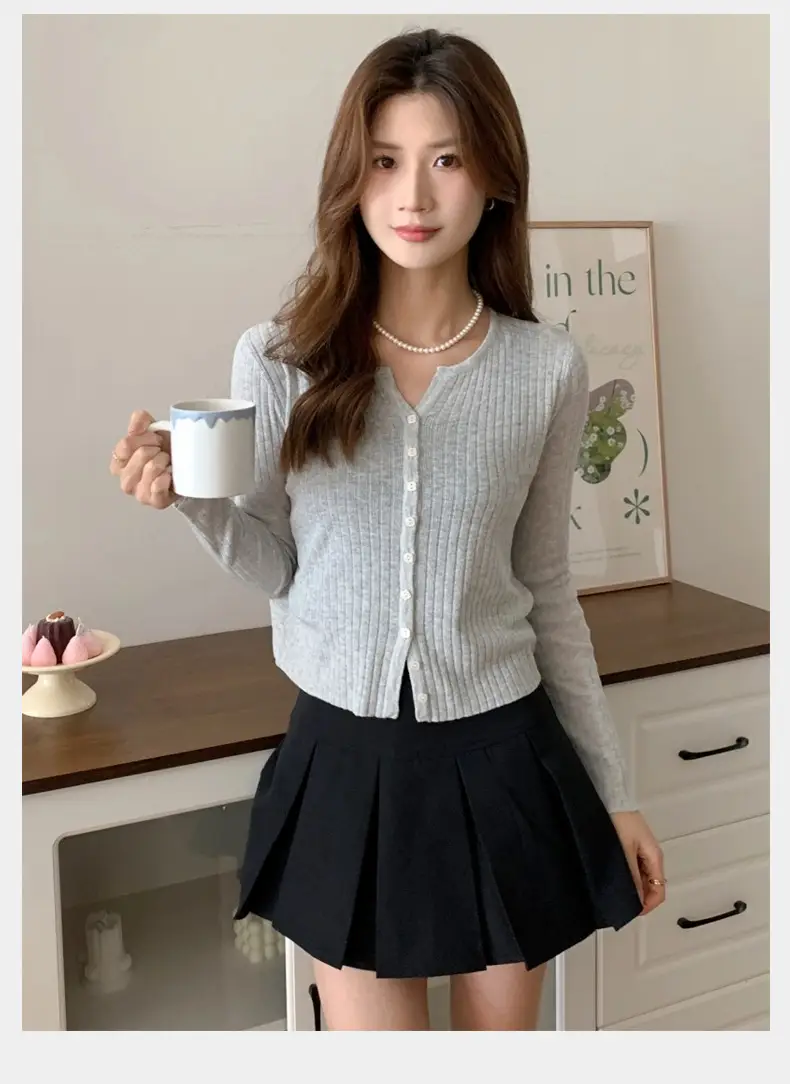 Women's Black Long Sleeve Tencel Linen Cardigan Sweater — feature 31