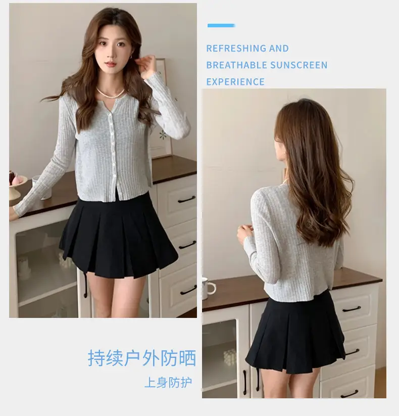 Women's Black Long Sleeve Tencel Linen Cardigan Sweater — feature 32