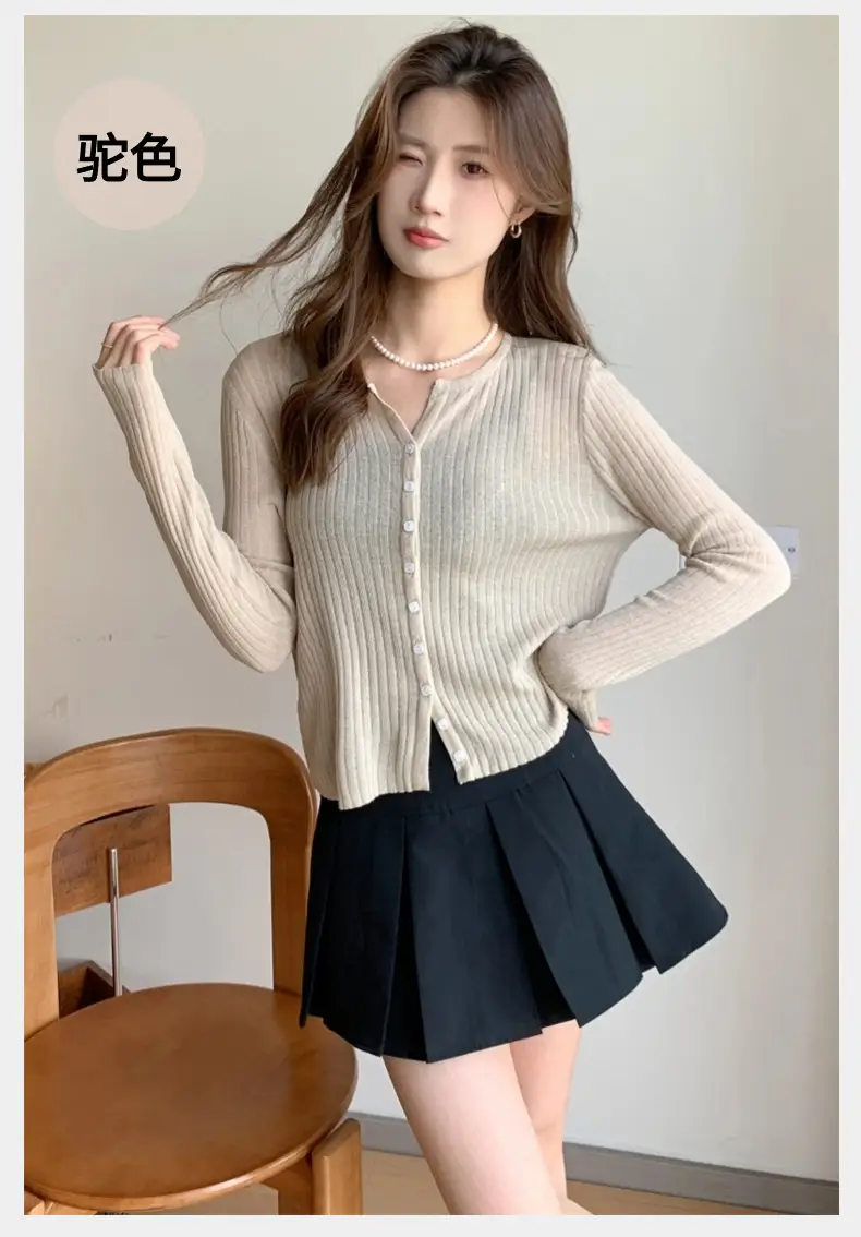 Women's Black Long Sleeve Tencel Linen Cardigan Sweater — feature 33