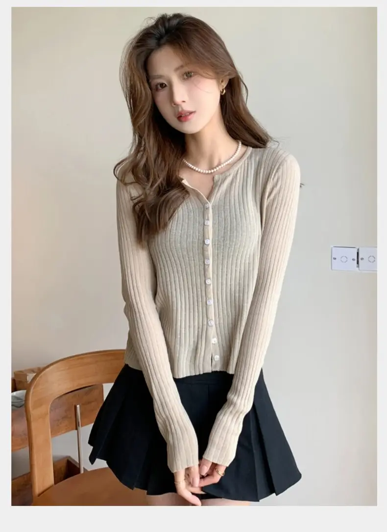 Women's Black Long Sleeve Tencel Linen Cardigan Sweater — feature 34