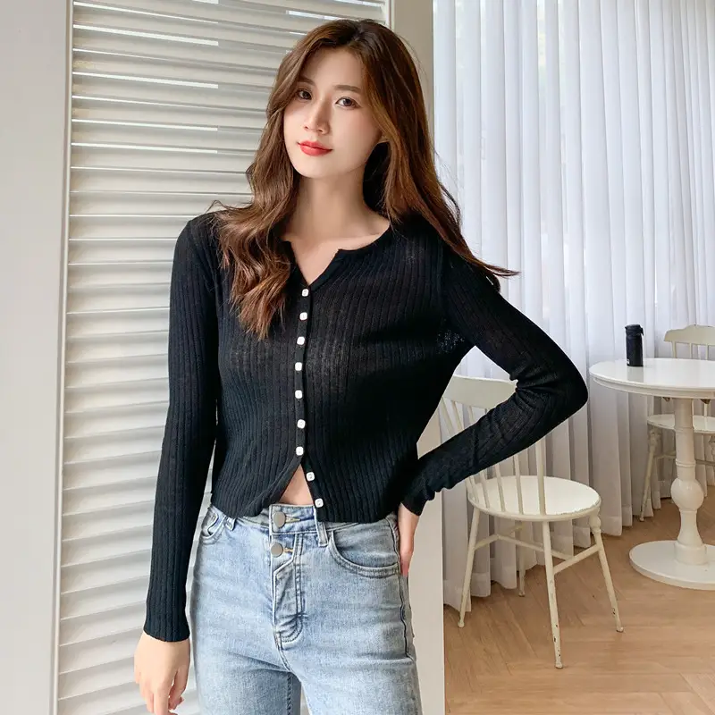 Women's Black Long Sleeve Tencel Linen Cardigan Sweater - Image 5
