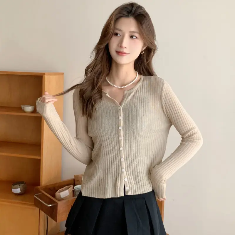 Women's Black Long Sleeve Tencel Linen Cardigan Sweater - Image 7