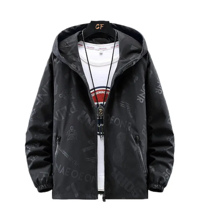 Men's Black Hooded Jacket with Print & Zip Front - Image 7