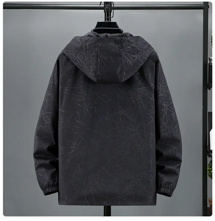 Men's Black Hooded Jacket with Print & Zip Front — feature 18
