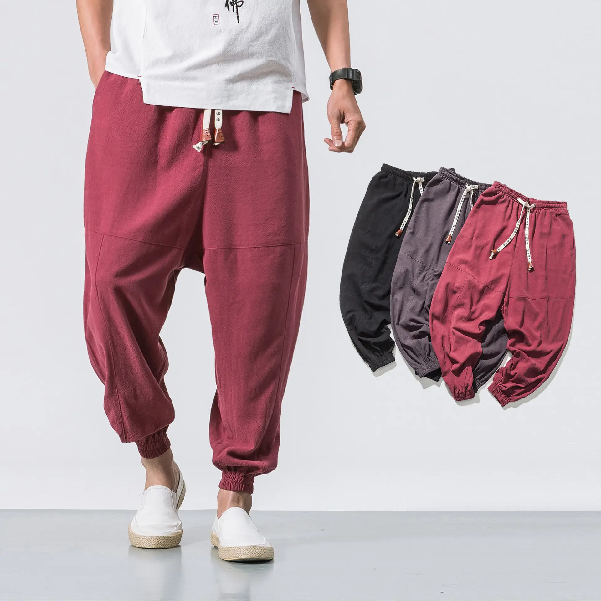 Men Linen Pants Casual Loose Solid Color - Image 5