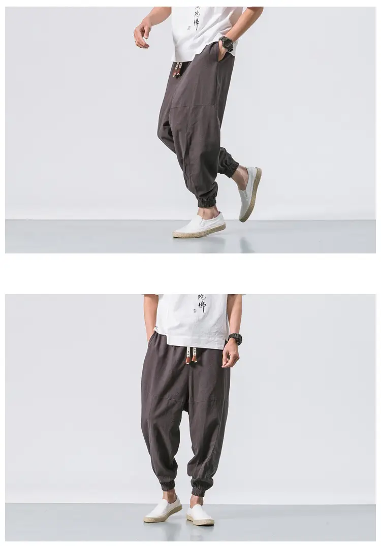 Men Linen Pants Casual Loose Solid Color — feature 11