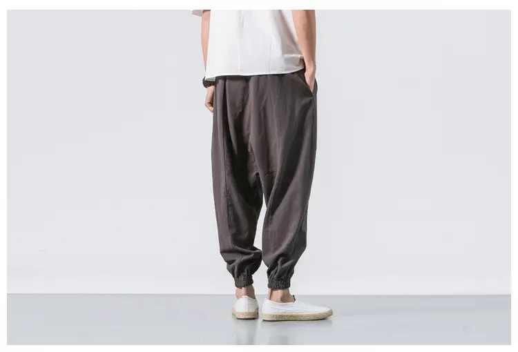 Men Linen Pants Casual Loose Solid Color — feature 12