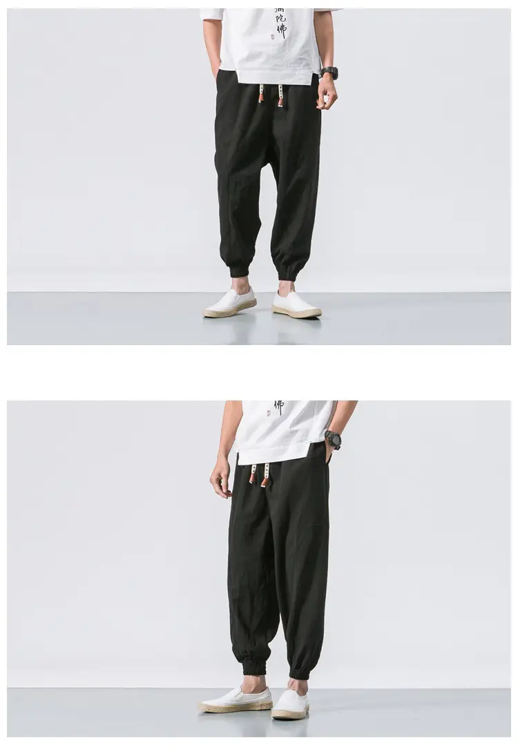Men Linen Pants Casual Loose Solid Color — feature 13