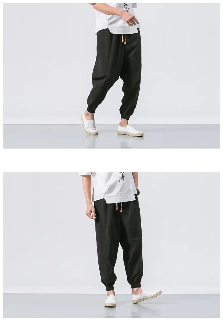 Men Linen Pants Casual Loose Solid Color — feature 14