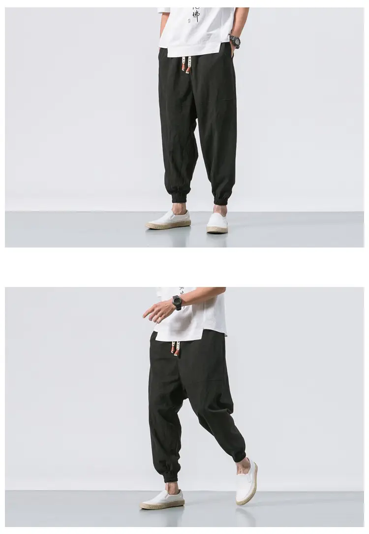 Men Linen Pants Casual Loose Solid Color — feature 15
