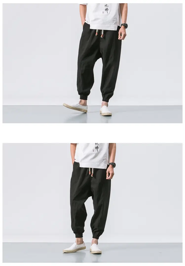 Men Linen Pants Casual Loose Solid Color — feature 16