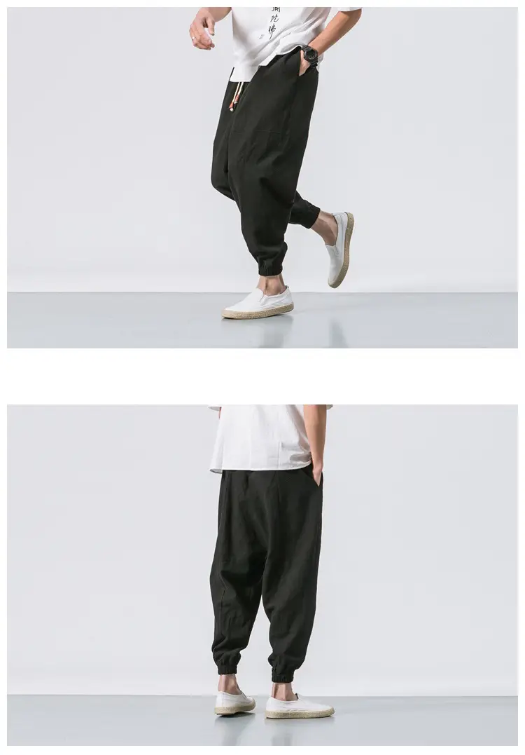 Men Linen Pants Casual Loose Solid Color — feature 17