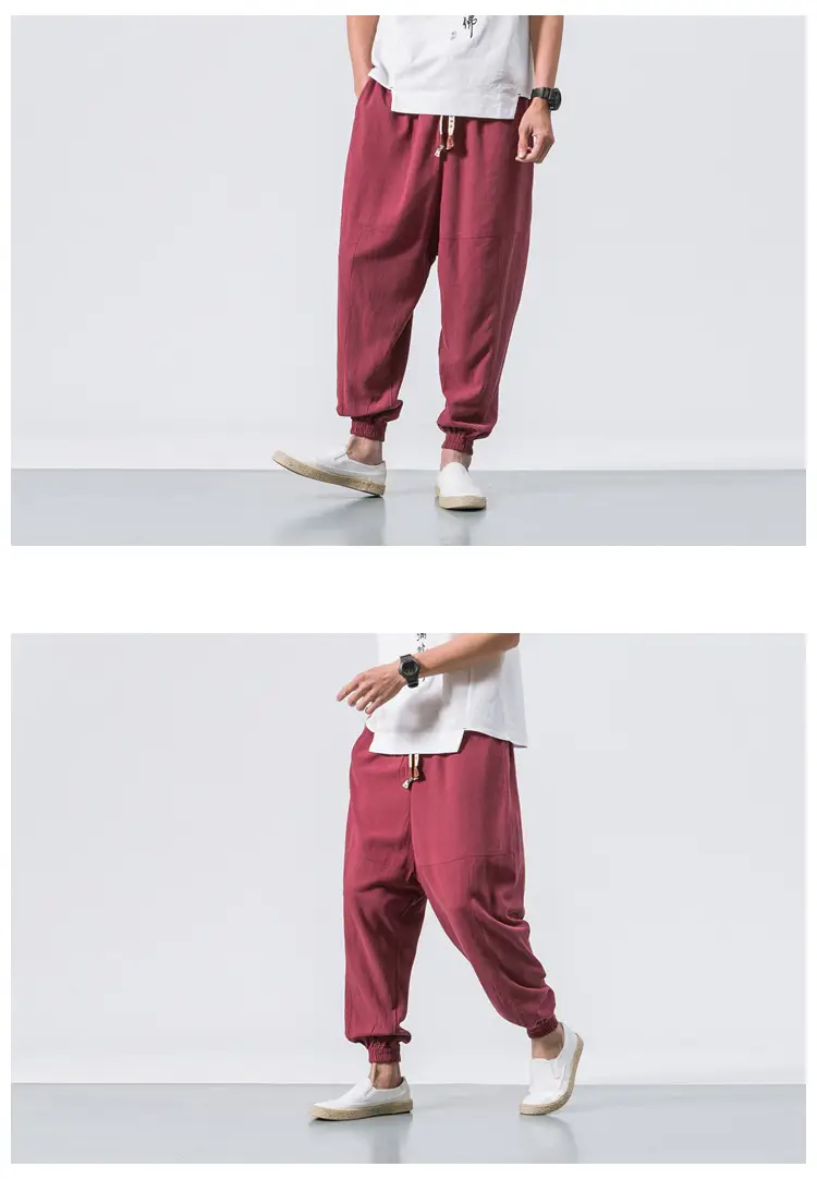 Men Linen Pants Casual Loose Solid Color — feature 2