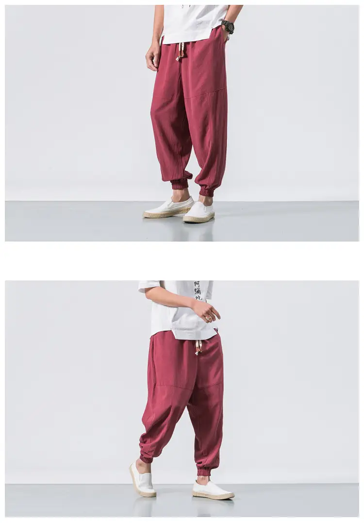 Men Linen Pants Casual Loose Solid Color — feature 3