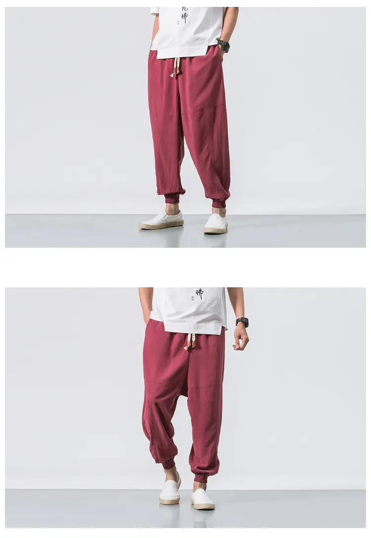 Men Linen Pants Casual Loose Solid Color — feature 4