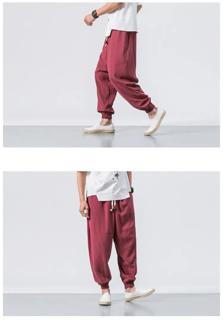 Men Linen Pants Casual Loose Solid Color — feature 5